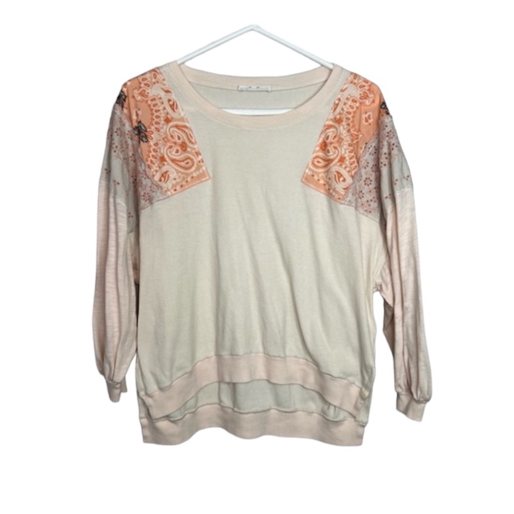 We the Free Free People Feelin It Patchwork tee in alabaster combo size XS